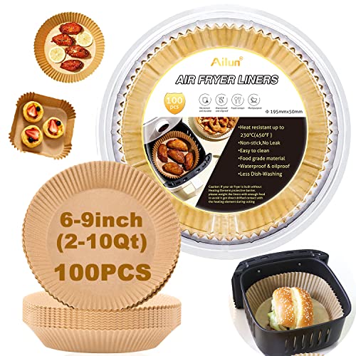 8-Inch Disposable Air Fryer Paper Liners, 100-Pack Non-Stick Parchment