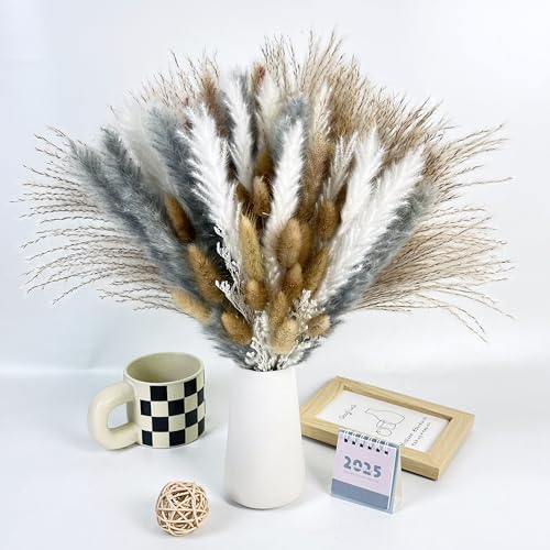 17-Inch Natural Dried Flower Bouquet, Boho Pampas Grass Arrangement