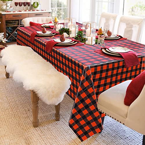 Red & Black Buffalo Plaid Tablecloths 4 Pack 51x86in - Disposable Plastic Party Table Cover
