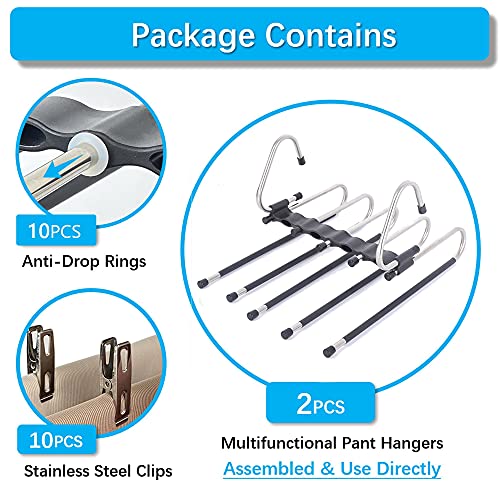 5-Tier Space-Saving Pants Hangers 2-Pack for Closet Organization