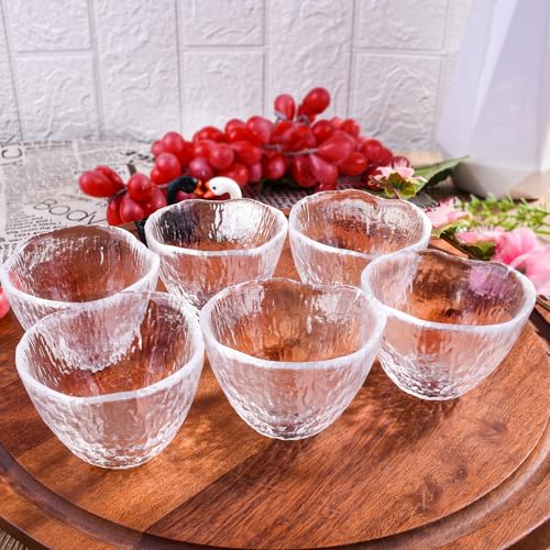 LMRLCS Set of 4 Glass Sake Cups 1.7oz Textured Japanese Style Drinking Glasses