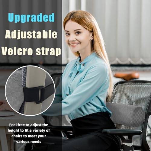 Lumbar Roll Pillow for Lower Back Pain Relief - Ergonomic Foam Cushion with Adjustable Strap & Removable Cover