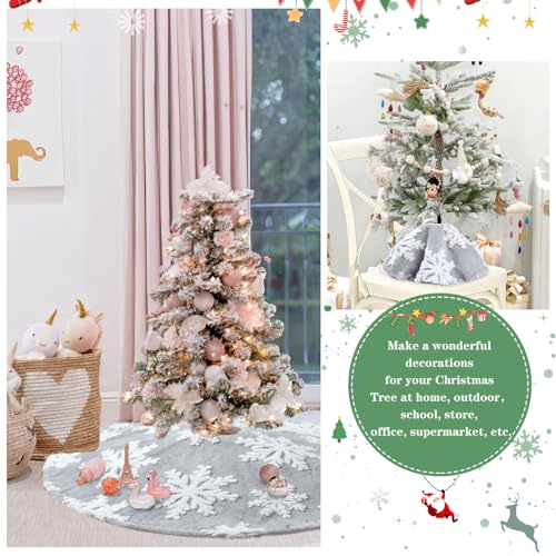 36-Inch Grey Faux Fur Christmas Tree Skirt with White Snowflakes