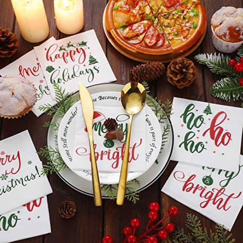 Spiareal 200 Pcs Christmas Cocktail Paper Napkins Merry Christmas Happy - Festive Holiday Party Supplies