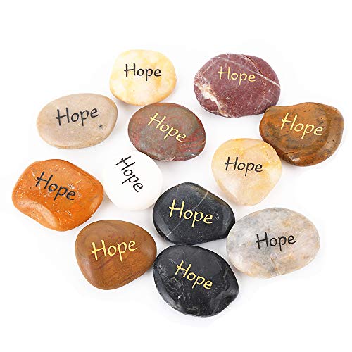 12-Piece Hope Engraved Natural River Stones - Inspirational Palm Stones