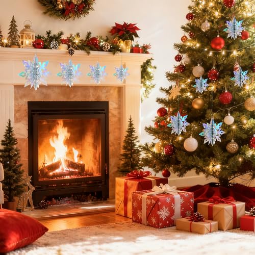 VziareBe Iridescent 12-Pack 3D Snowflake Christmas Decorations - Large Hanging Ornaments for Winter Wonderland, Xmas Party
