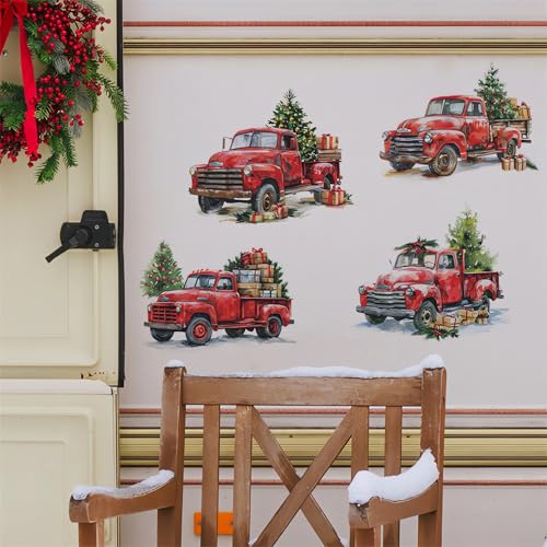 Red Pickup Truck Wall Sticker Decal – Christmas Tree Gift Decor 30x90 cm