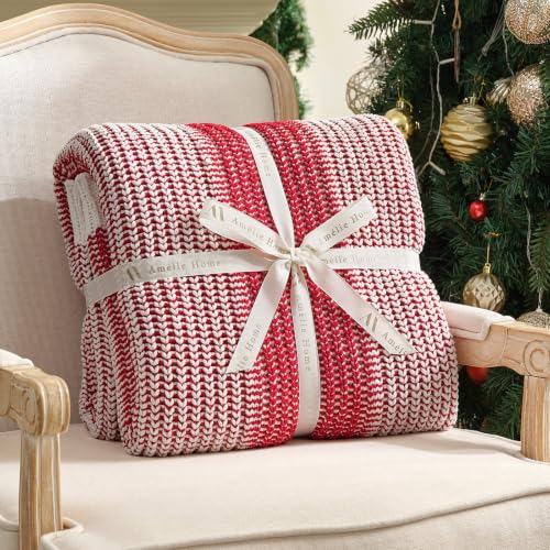 Amélie Home Two-Tone Chenille Knit Throw Blanket 50x60 Red