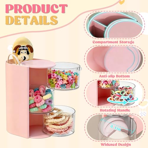 Pink 3-Layer Hair Accessories Organizer with Rotating Hair Brush Holder