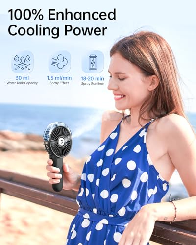 Portable Misting Fan, 180° Foldable Handheld Fan with Water Spray