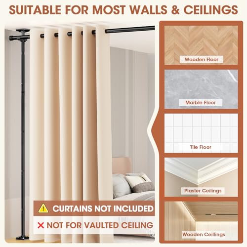 No-Drill Floor-to-Ceiling Tension Room Divider Curtain Rod, Adjustable