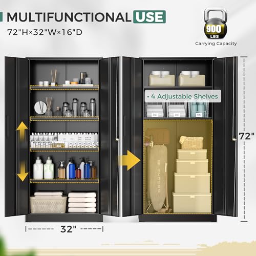 72-Inch Tall Metal Storage Cabinet, Locking Steel Garage Organizer with 4 Shelves