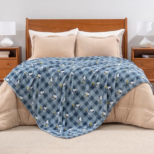 Peanuts Snoopy Plush Blanket - Navy Tonal, Twin Size 60x90