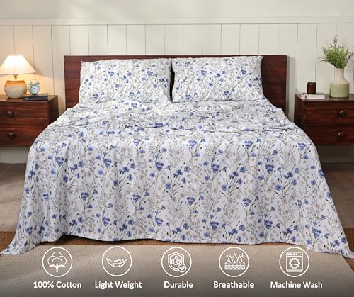 RUVANTI 100% Cotton Percale Queen Sheet Set - Crisp Cooling 4-Piece Set
