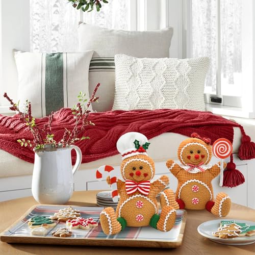 Gingerbread Christmas Gnomes Tabletop Decor - Set of 2 Felt Figurines