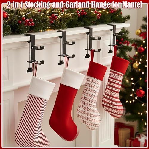 2-in-1 Adjustable Mantel Garland and Stocking Holders, Heavy-Duty No-Drill Hooks
