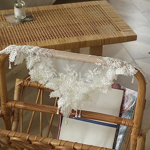 VIRFONOR Beige 23.6x23.6 in Handmade Beaded Lace Doilies (Pack of 4) – Table Mat for Coffee Pot Vase Decor