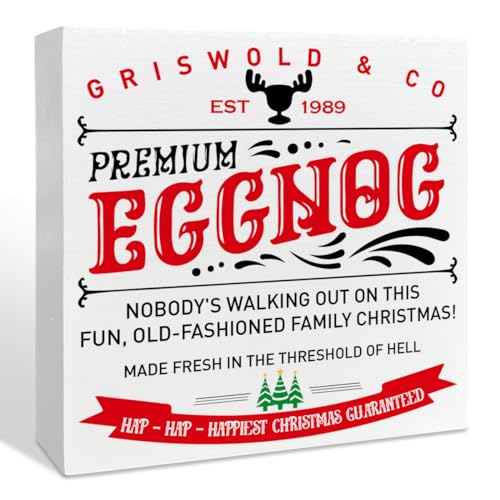 White Premium Eggnog Wooden Box Sign - Christmas Holiday Decor for Kitchen & Living Room