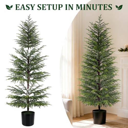 ENVEN 5FT Artificial Norfolk Pine Christmas Tree - 2 Pack, Unlit, Real-Touch PE, Pet & Family Friendly, Black Pot, Indoor Outdoor Decor