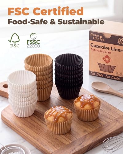 200 Pcs Non-Stick Cupcake Liners - Food-Grade Parchment Baking Cups