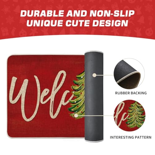 Artoid Mode Red Xmas Tree Welcome Doormat 17x29 Inch, Non-Slip Low-Profile Indoor Outdoor