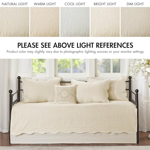6-Piece Coastal Quilted Daybed Cover Set with Scalloped Edge - Cream, Twin