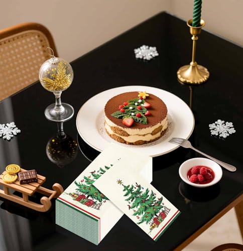 SietDESEO 25 PCS Christmas Dinner Napkins Disposable 3-Ply 13x15.7 in - Tree & Snowman Holiday Guest Towels