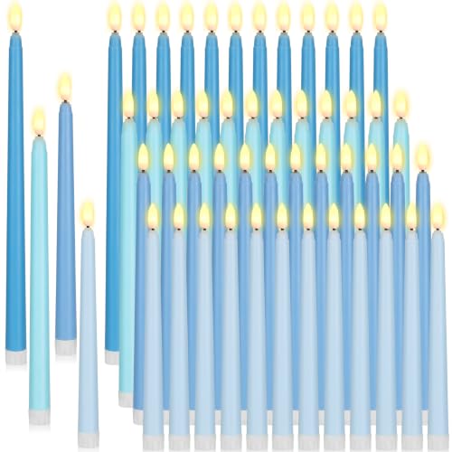 Rossesay 48 Pcs Blue Flameless Taper Candles LED Flickering Candles