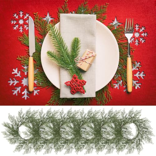 Christmas Pine Needles Placemat Set of 6 - Artificial Wreath Charger for Festive Table Decor