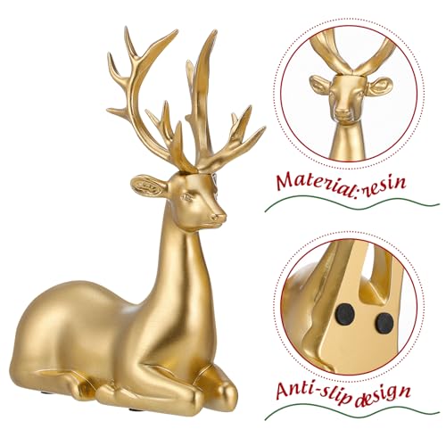 LIOOBO Golden Reindeer Figurines – Resin Elk Ornaments for Christmas Home Decor