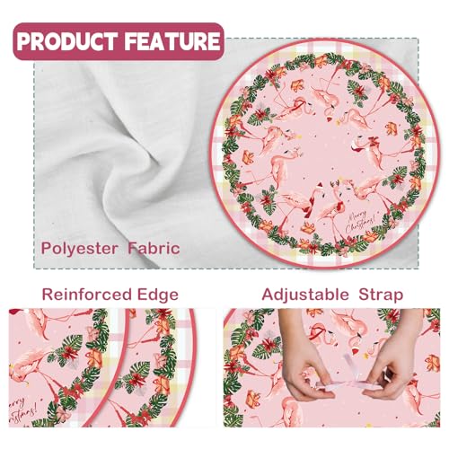 48-Inch Coastal Christmas Tree Skirt with Flamingo & Tartan Border