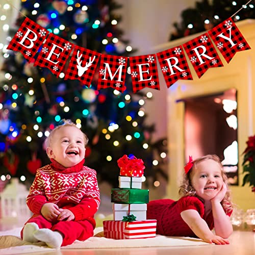 Rustic Burlap Christmas Banner - Be Merry Holiday Hanging Decorations