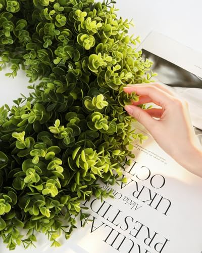 24-Inch Artificial Boxwood Wreath for Front Door - UV-Resistant Greenery