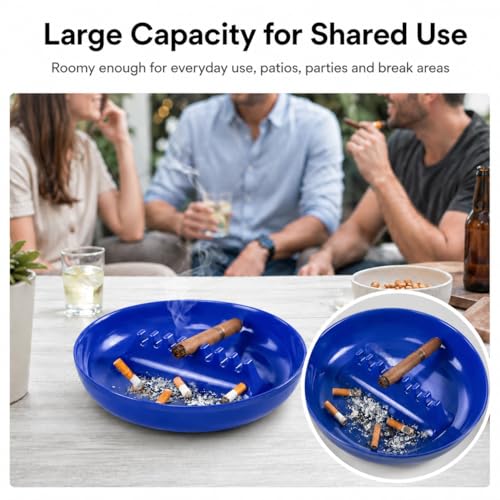 Large 7-Inch Durable Melamine Ashtray for Cigarettes and Cigars - 4 Pack