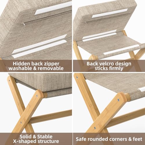 Foldable Bamboo Foot Stool Ottoman with Thick Foam Cushion