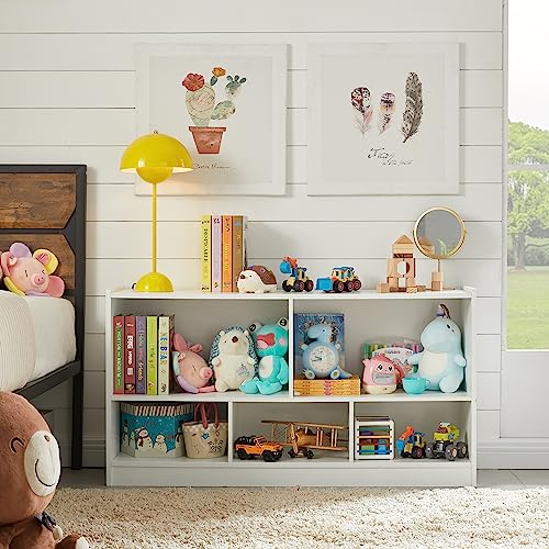 5-Section Kids Toy Storage Organizer and Wooden Bookshelf for Playroom