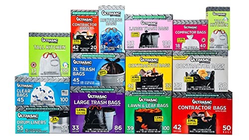 Heavy Duty 33 Gallon Drawstring Trash Bags, 1.4 Mil Black - 86 Pack