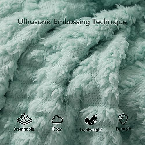 Wearable Fleece Blanket with Pockets, Mint Green 58" x 64" Sherpa Throw