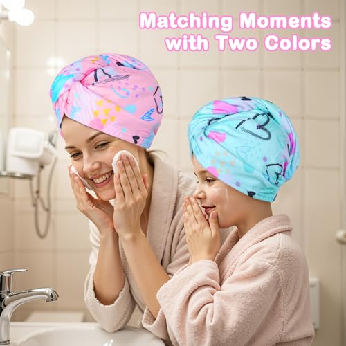 FIOBEE Love Microfiber Kids Hair Towel Wrap - Quick Dry Hair Turban for Girls, 2 Pack