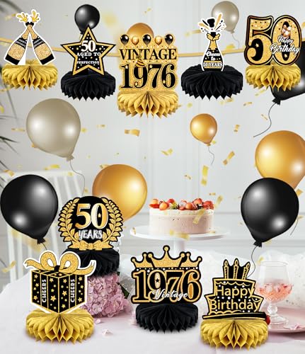 50th Birthday Party Table Decorations - Black and Gold Honeycomb Decor