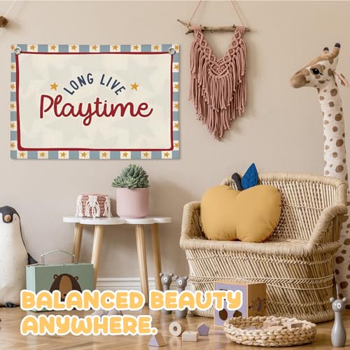 Long Live Playtime Linen Canvas Banner - 30x20 Inch Nursery Wall Decor