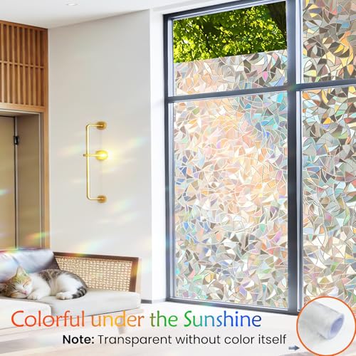 Rainbow Window Privacy Film - UV Protection, Static Cling, 17.5 x 78.7 Inches