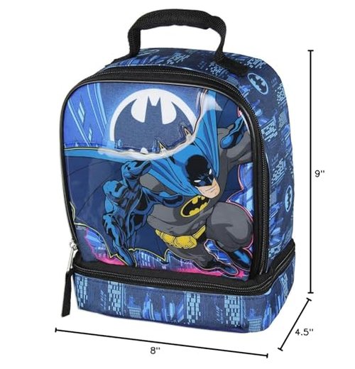 Bioworld DC Comics The Batman Kids Lunch Box Insulated Dual Compartment Superhero Lunch Bag 10"