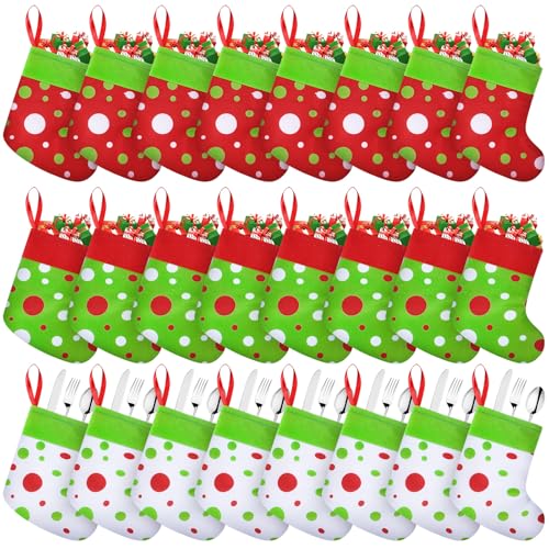 Realspring 48 Pack Mini Christmas Stockings Bulk 6 Inch - Lime Green & Red Set