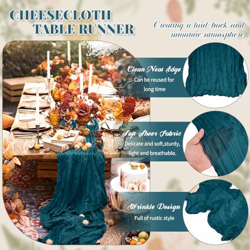 Pesonlook 24 Pack Teal Cheesecloth Table Runner 17.7x108 Inch for Wedding & Party Decor