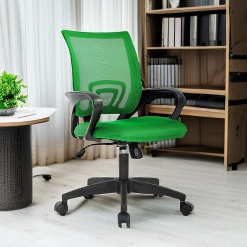 BestOffice Ergonomic Office Chair - Mid-Back Swivel Design with Breathable Backrest & Lumbar Support | Adjustable Height & Rolling Wheels | Green for Adults & Women
