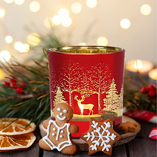 MJ PREMIER Christmas Matte Glass Votive Candle Holders Set of 6 - Holiday Table Decor