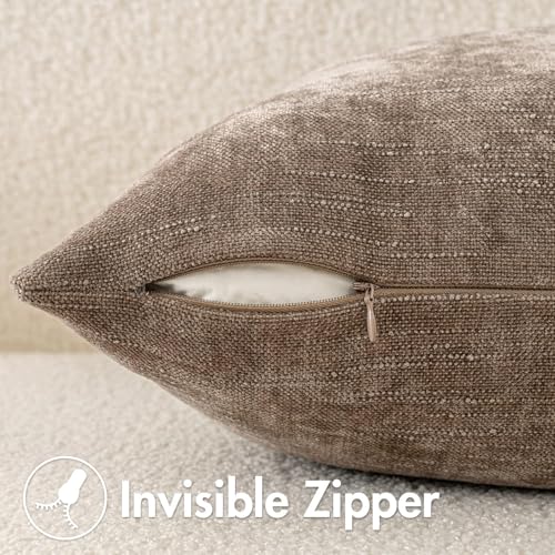 MIULEE Textured Chenille Throw Pillow Covers 20x20 Taupe Grey - Set of 2