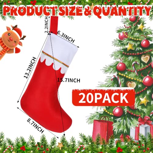 Amazing Time 40 Pcs Christmas Stockings Bulk Red with White Cuff and Gold Trim