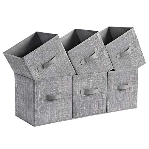 Foldable Storage Cubes Set of 6 Non-Woven Fabric Bins Gray